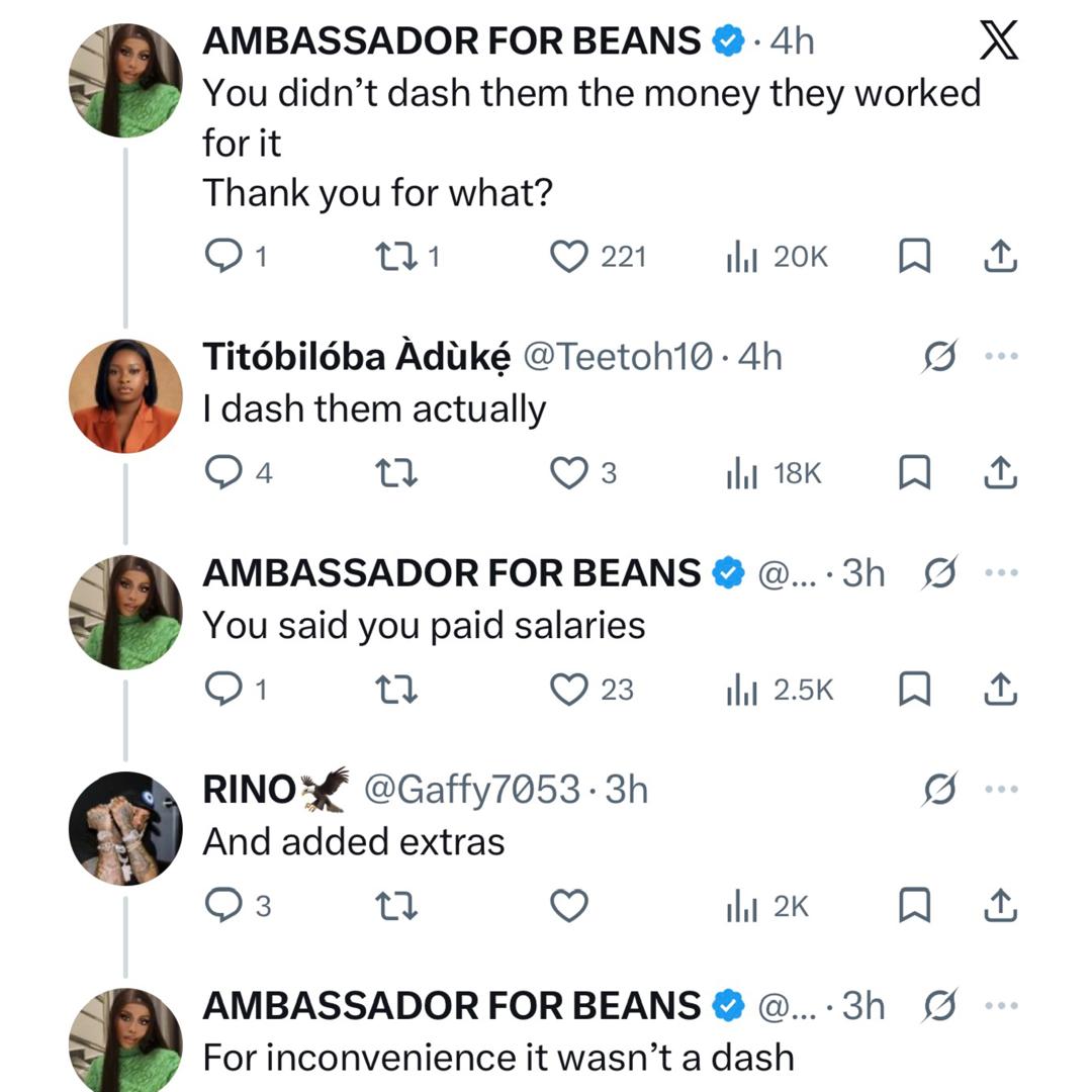 Opinions differ after Nigerian lady expressed dissatisfaction at her staff who failed to thank her after paying their salaries a little late